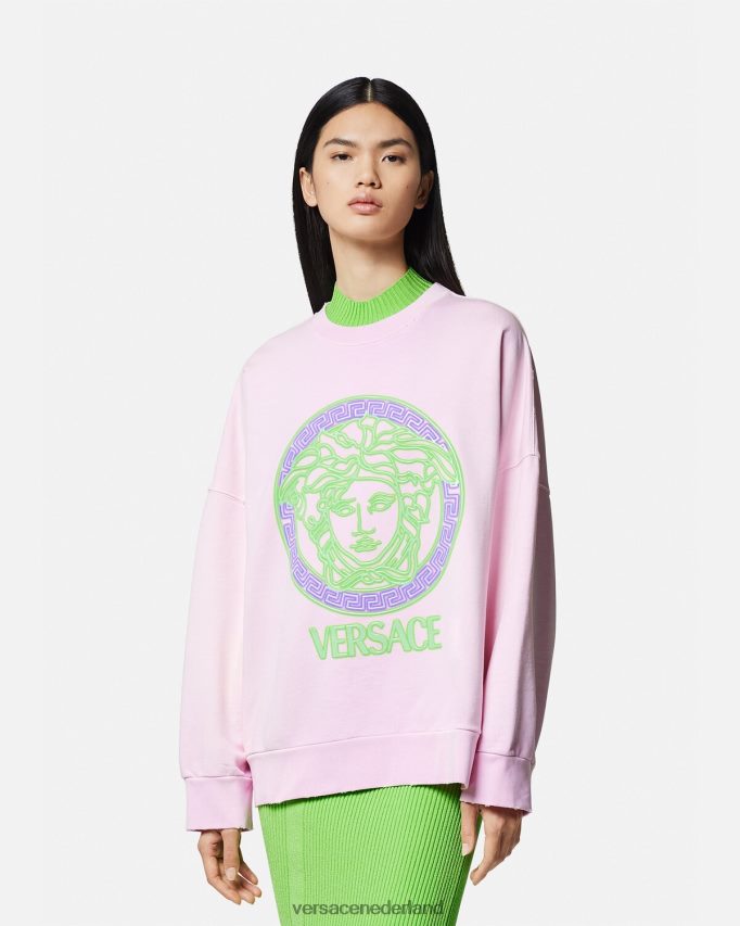 Versace Verontrust sweatshirt met Medusa-logo vrouwen roze kleding J2T4F4132