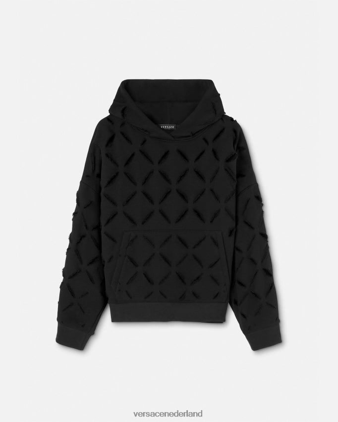 Versace Verontruste, gesneden oversized hoodie vrouwen zwart kleding J2T4F4142