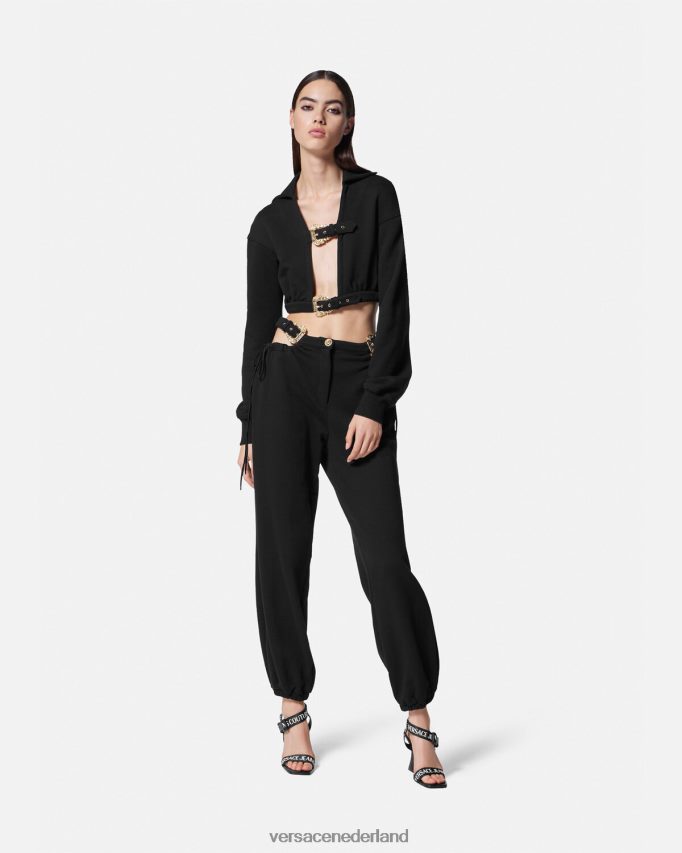 Versace barokke crop hoodie met gesp vrouwen zwart kleding J2T4F42229