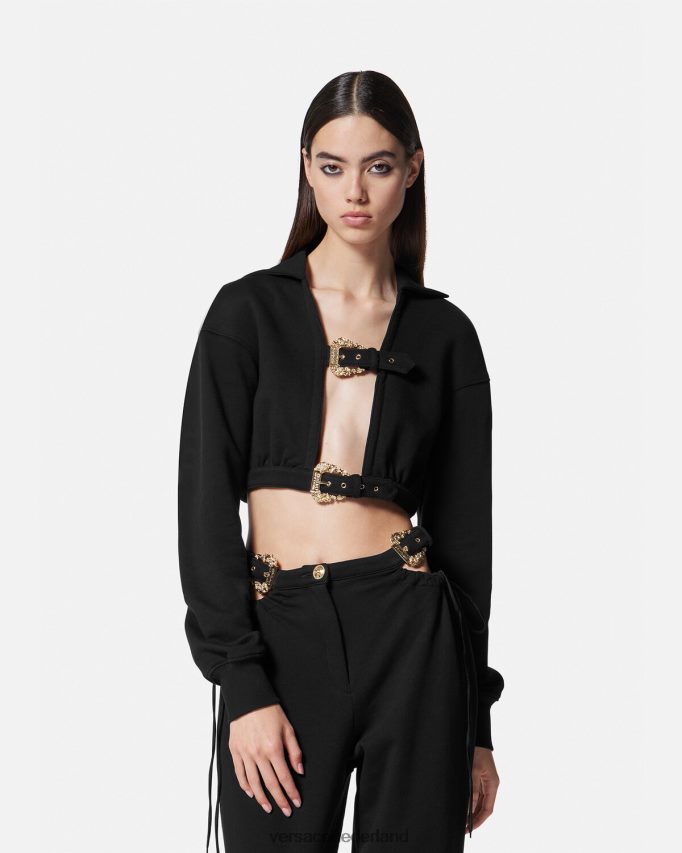Versace barokke crop hoodie met gesp vrouwen zwart kleding J2T4F42229
