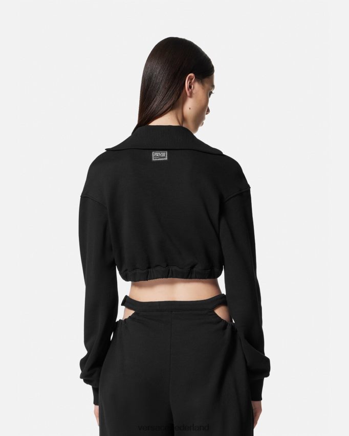 Versace barokke crop hoodie met gesp vrouwen zwart kleding J2T4F42229