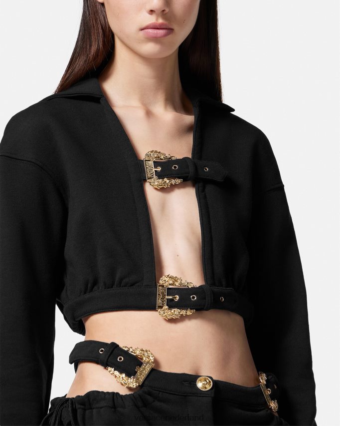 Versace barokke crop hoodie met gesp vrouwen zwart kleding J2T4F42229