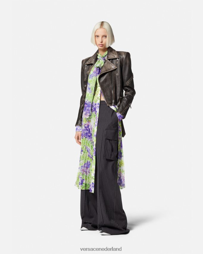 Versace Barocco geborsteld leren jack vrouwen grijs kleding J2T4F498