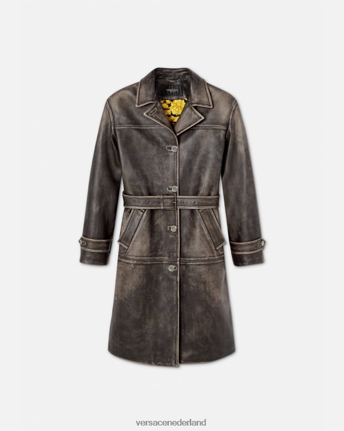 Versace Barocco trenchcoat van geborsteld leer vrouwen grijs kleding J2T4F497