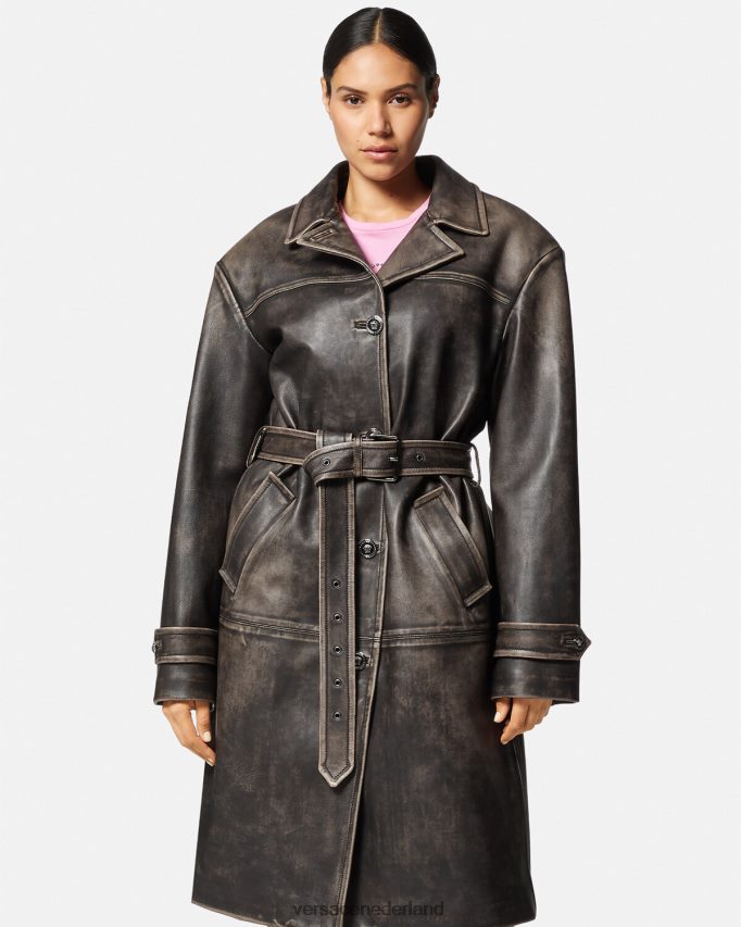 Versace Barocco trenchcoat van geborsteld leer vrouwen grijs kleding J2T4F497