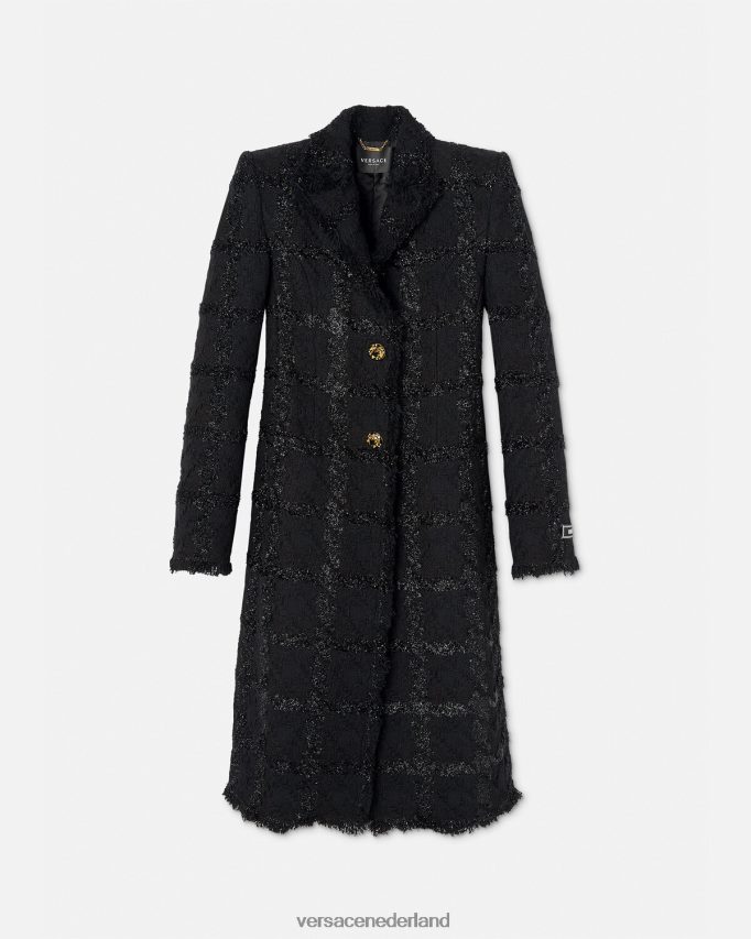 Versace Lange jas van tweed met spikes vrouwen zwart kleding J2T4F4102