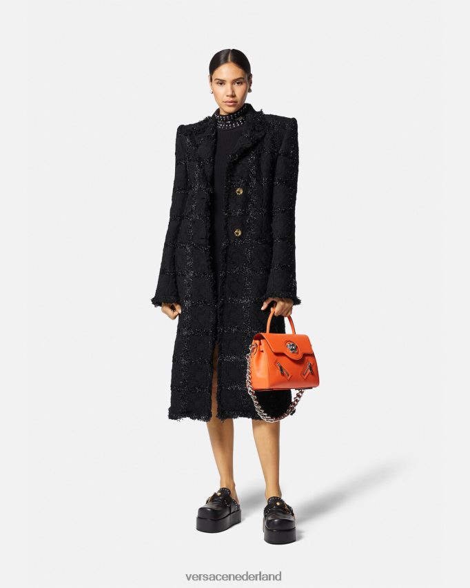 Versace Lange jas van tweed met spikes vrouwen zwart kleding J2T4F4102