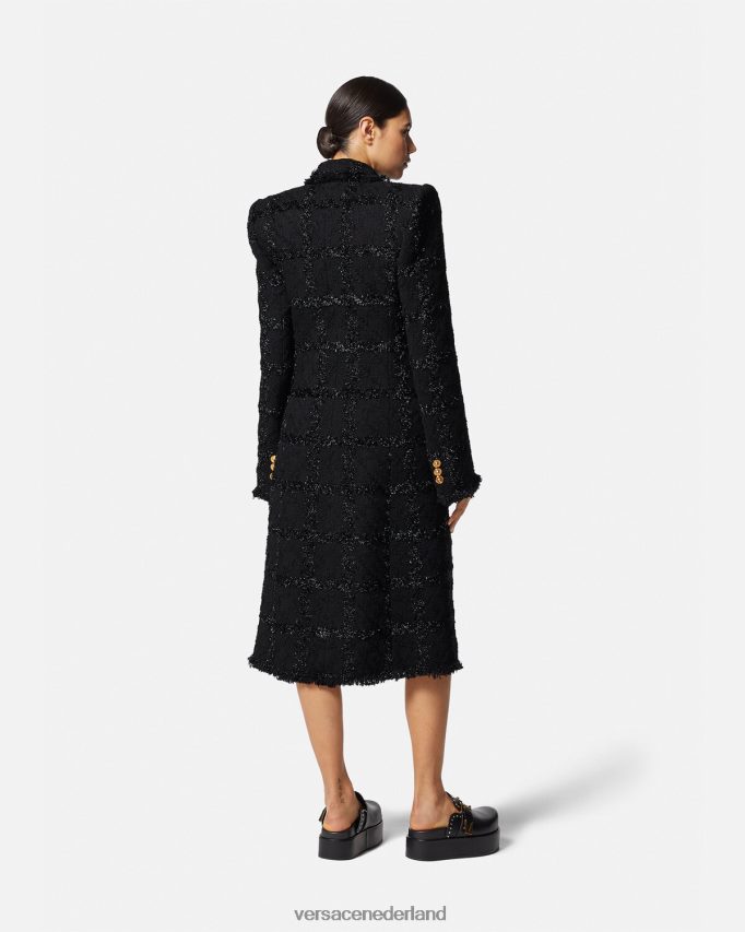 Versace Lange jas van tweed met spikes vrouwen zwart kleding J2T4F4102