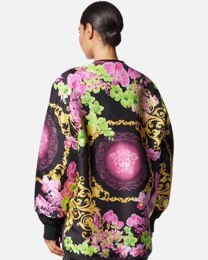 Versace omkeerbaar Medusa orchidee jasje vrouwen zwart en afdrukken kleding J2T4F499