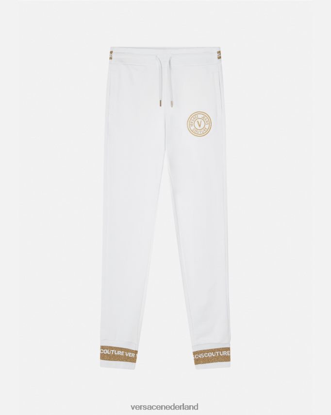 Versace joggingbroek met v-embleem vrouwen goud en wit kleding J2T4F42245