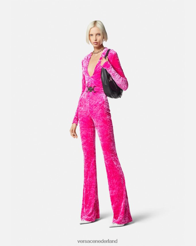 Versace Medusa \'95 fluwelen jumpsuit met capuchon vrouwen fuchsia kleding J2T4F456