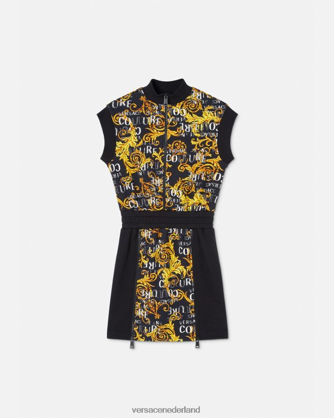 Versace Couture mini-jurk met logo en rits vrouwen zwart goud kleding J2T4F42182
