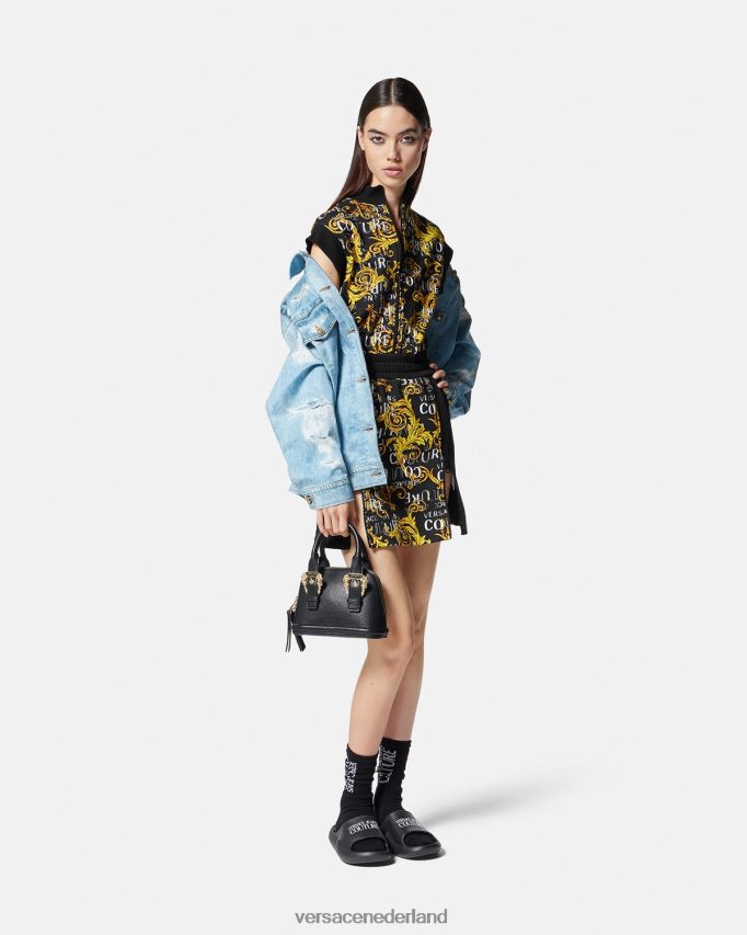 Versace Couture mini-jurk met logo en rits vrouwen zwart goud kleding J2T4F42182