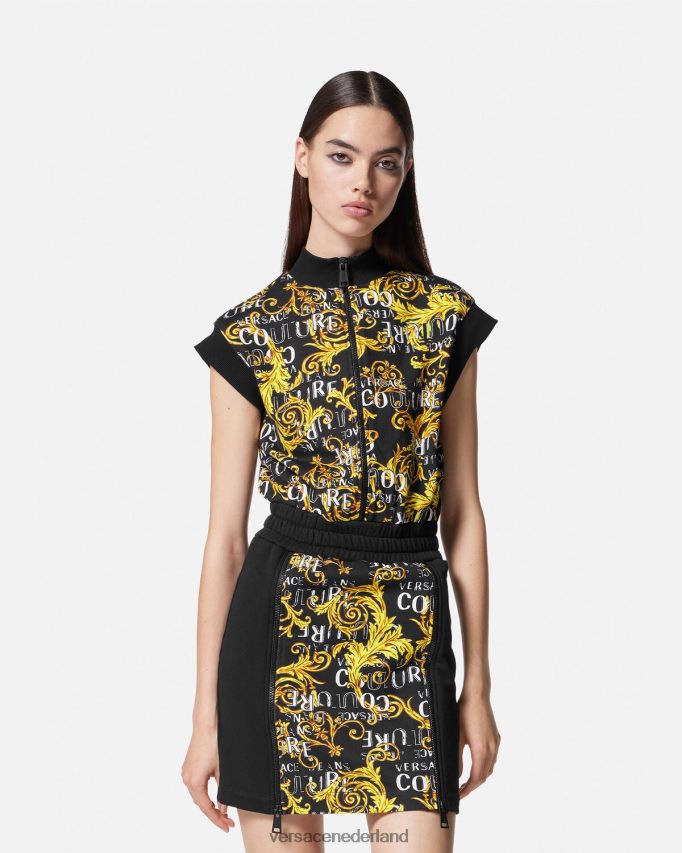Versace Couture mini-jurk met logo en rits vrouwen zwart goud kleding J2T4F42182