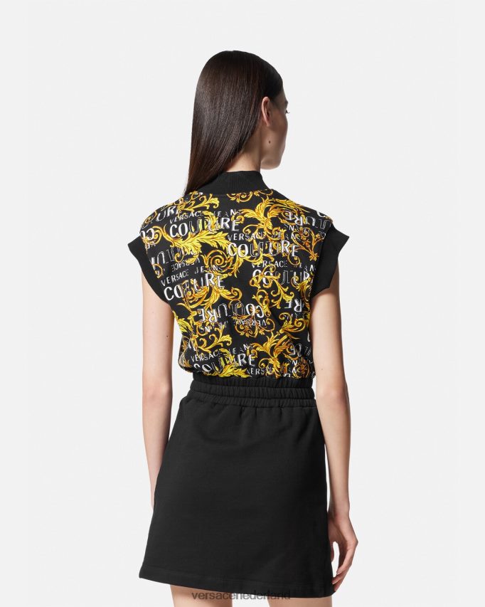 Versace Couture mini-jurk met logo en rits vrouwen zwart goud kleding J2T4F42182