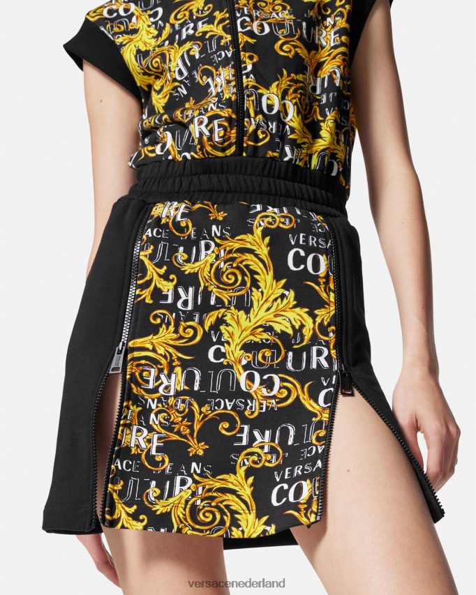 Versace Couture mini-jurk met logo en rits vrouwen zwart goud kleding J2T4F42182
