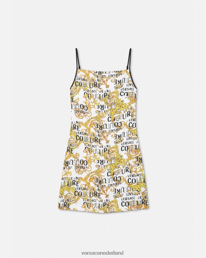 Versace Couture mini-jurk met logo vrouwen goud en wit kleding J2T4F42187