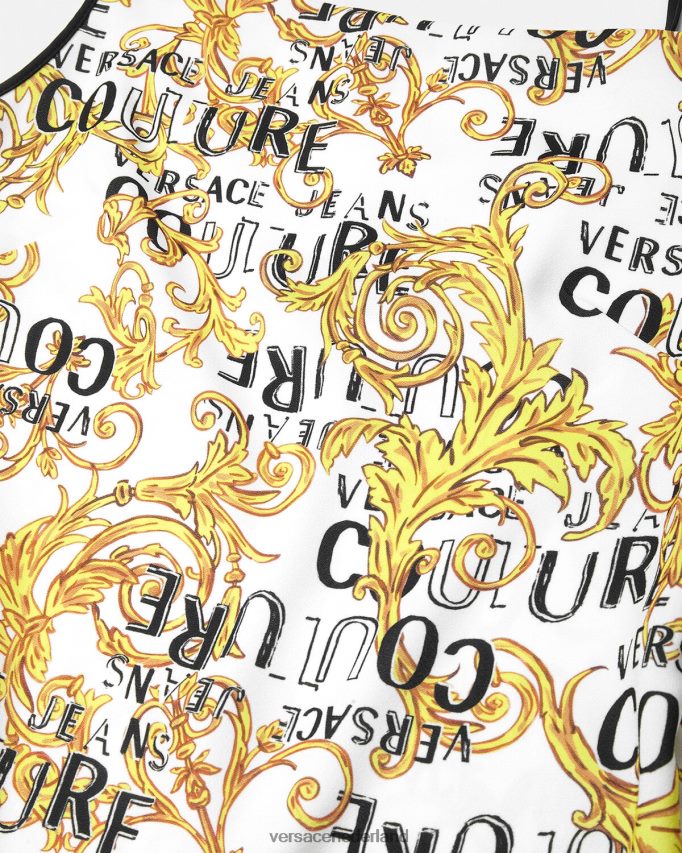 Versace Couture mini-jurk met logo vrouwen goud en wit kleding J2T4F42187