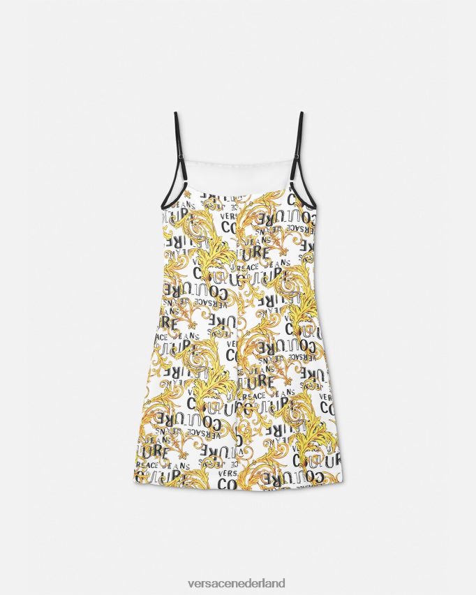 Versace Couture mini-jurk met logo vrouwen goud en wit kleding J2T4F42187