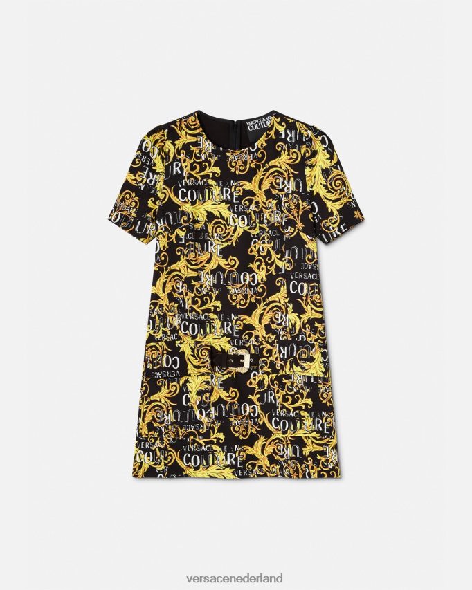 Versace Couture mini-jurk met logo vrouwen zwart goud kleding J2T4F42189