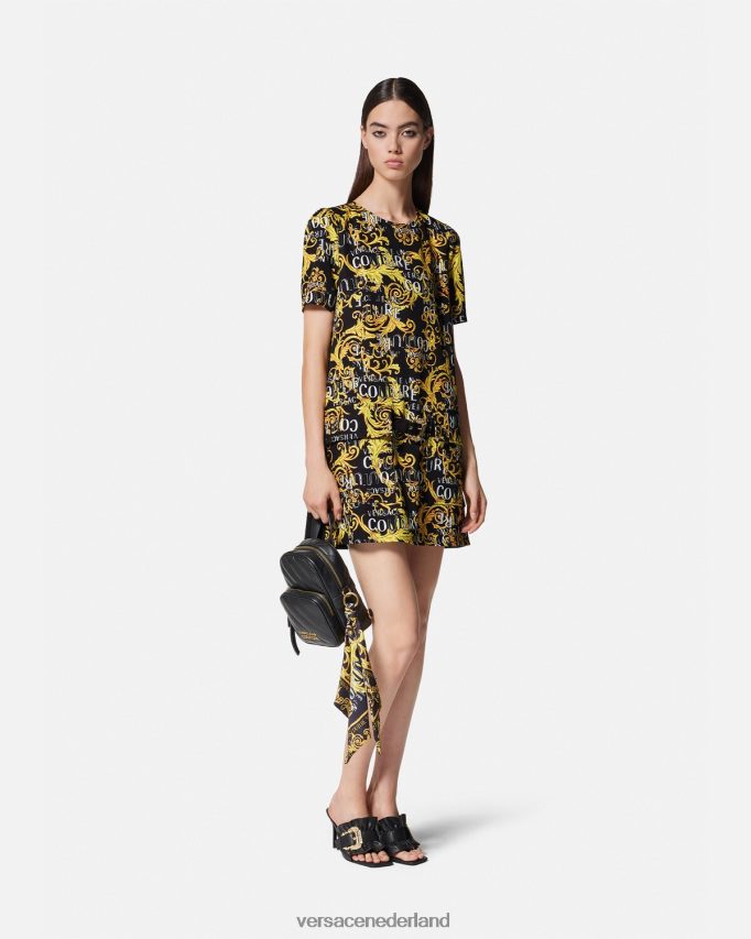Versace Couture mini-jurk met logo vrouwen zwart goud kleding J2T4F42189