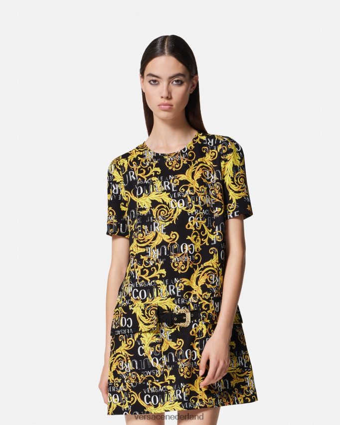 Versace Couture mini-jurk met logo vrouwen zwart goud kleding J2T4F42189