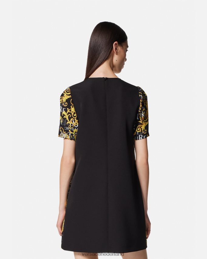 Versace Couture mini-jurk met logo vrouwen zwart goud kleding J2T4F42189