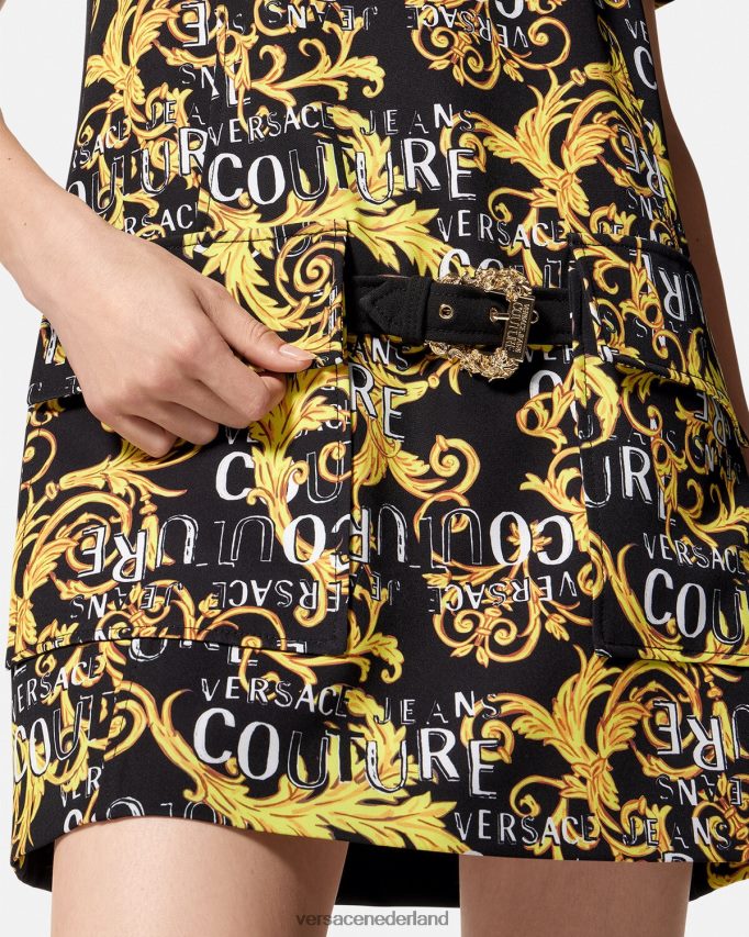 Versace Couture mini-jurk met logo vrouwen zwart goud kleding J2T4F42189