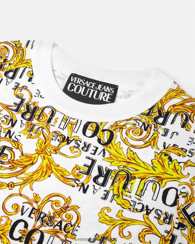 Versace Couture t-shirtjurk met logo vrouwen goud en wit kleding J2T4F42185