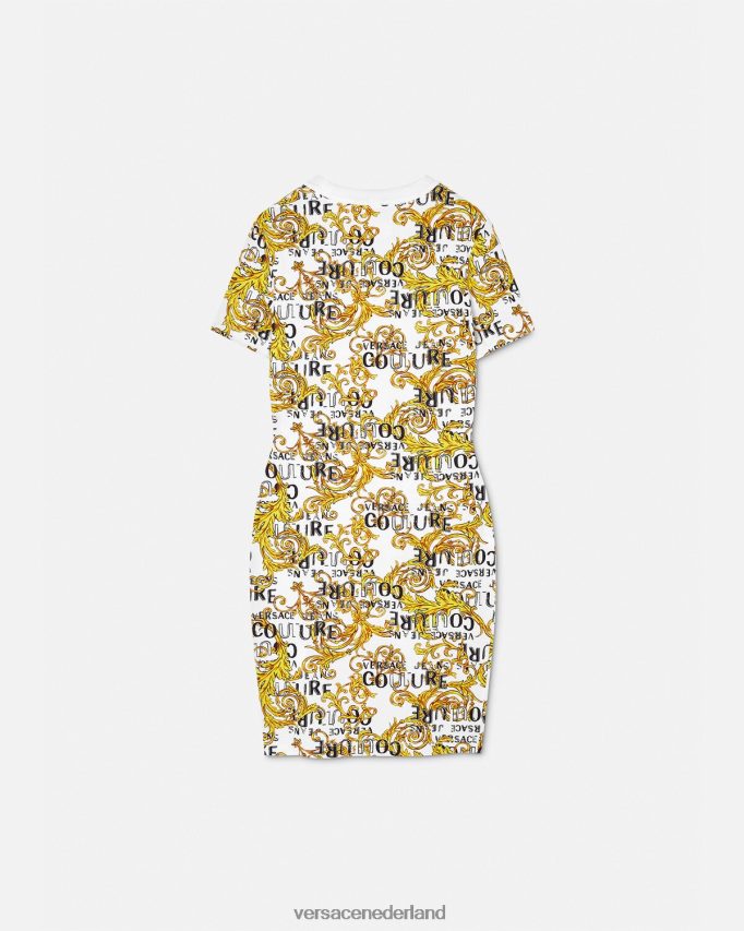 Versace Couture t-shirtjurk met logo vrouwen goud en wit kleding J2T4F42185