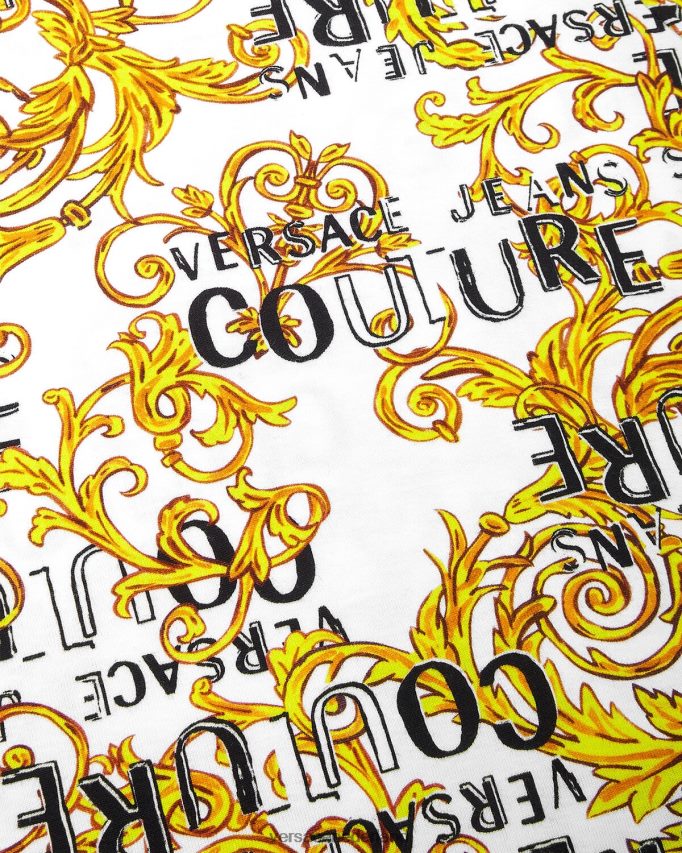 Versace Couture t-shirtjurk met logo vrouwen goud en wit kleding J2T4F42185