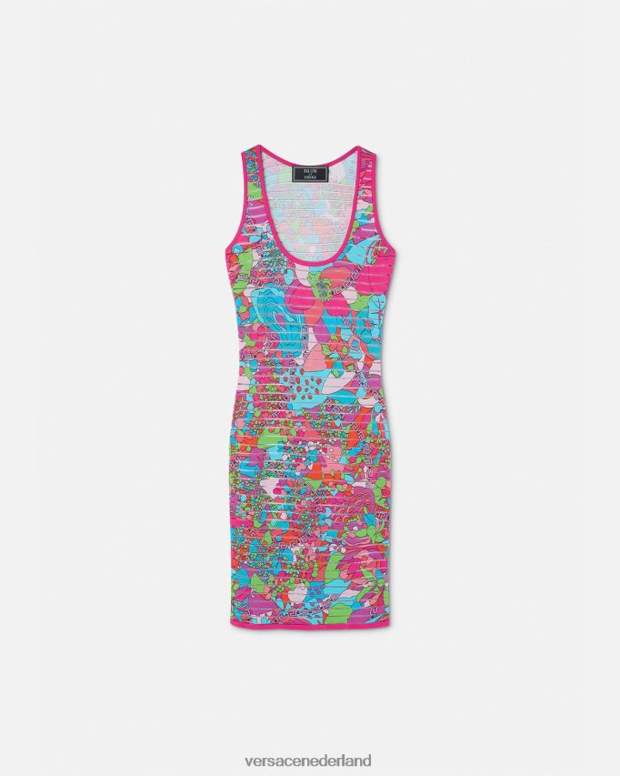 Versace Gebloemde zomergebreide midi-jurk vrouwen afdrukken kleding J2T4F412