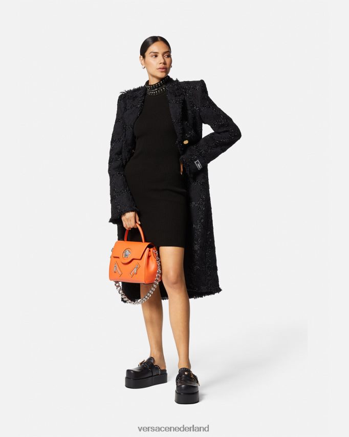 Versace Gebreide midi-jurk met col en puntige col vrouwen zwart kleding J2T4F471