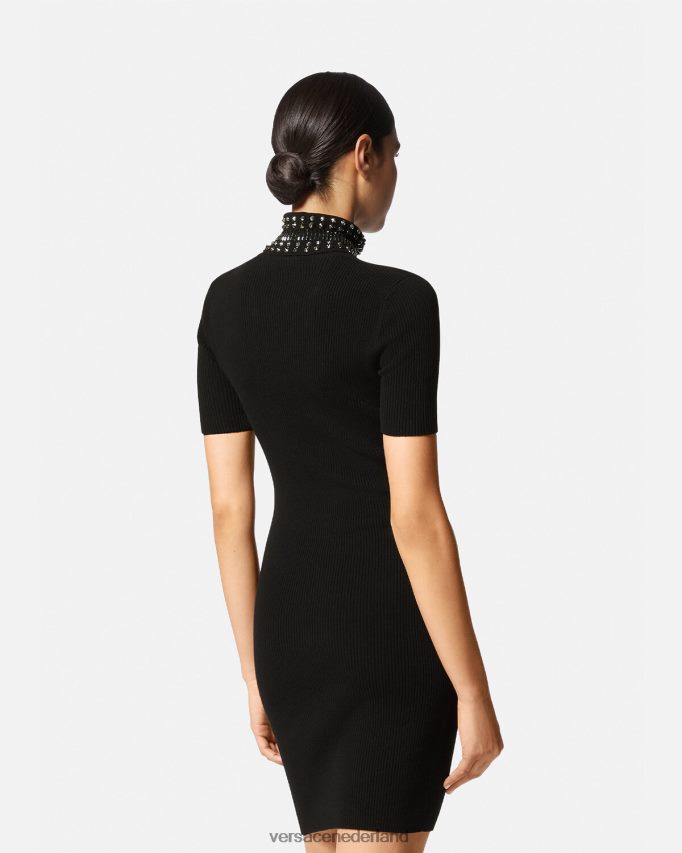 Versace Gebreide midi-jurk met col en puntige col vrouwen zwart kleding J2T4F471