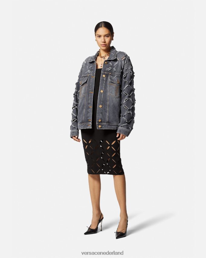 Versace Gebreide midi-jurk met snit vrouwen zwart kleding J2T4F449