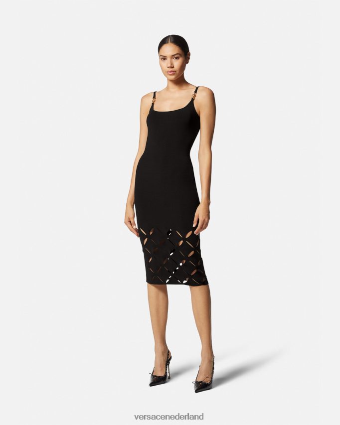 Versace Gebreide midi-jurk met snit vrouwen zwart kleding J2T4F449