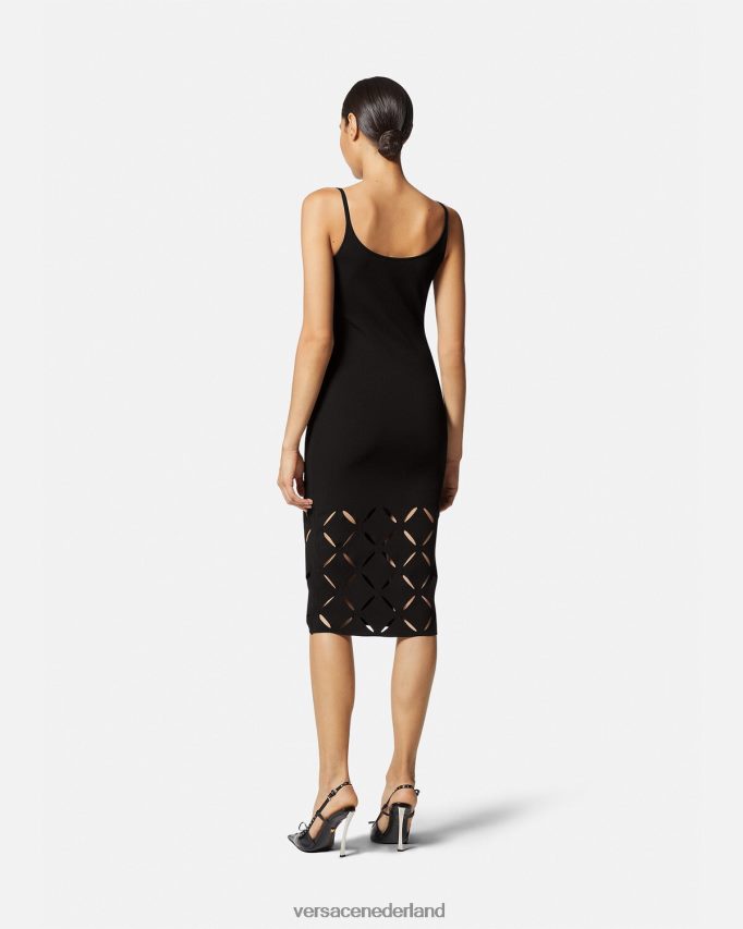Versace Gebreide midi-jurk met snit vrouwen zwart kleding J2T4F449
