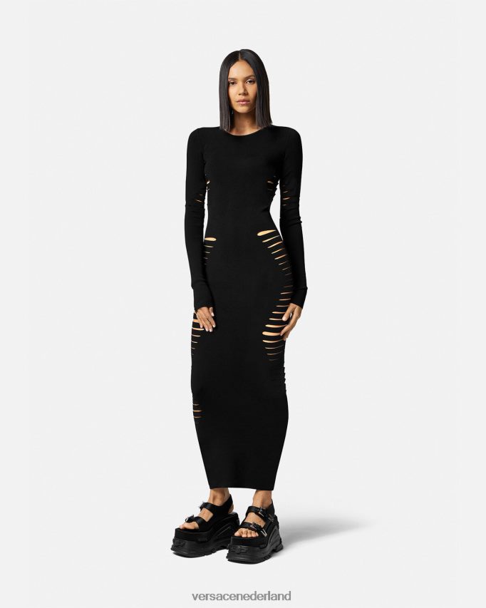Versace Gebreide midi-jurk met snit vrouwen zwart kleding J2T4F450