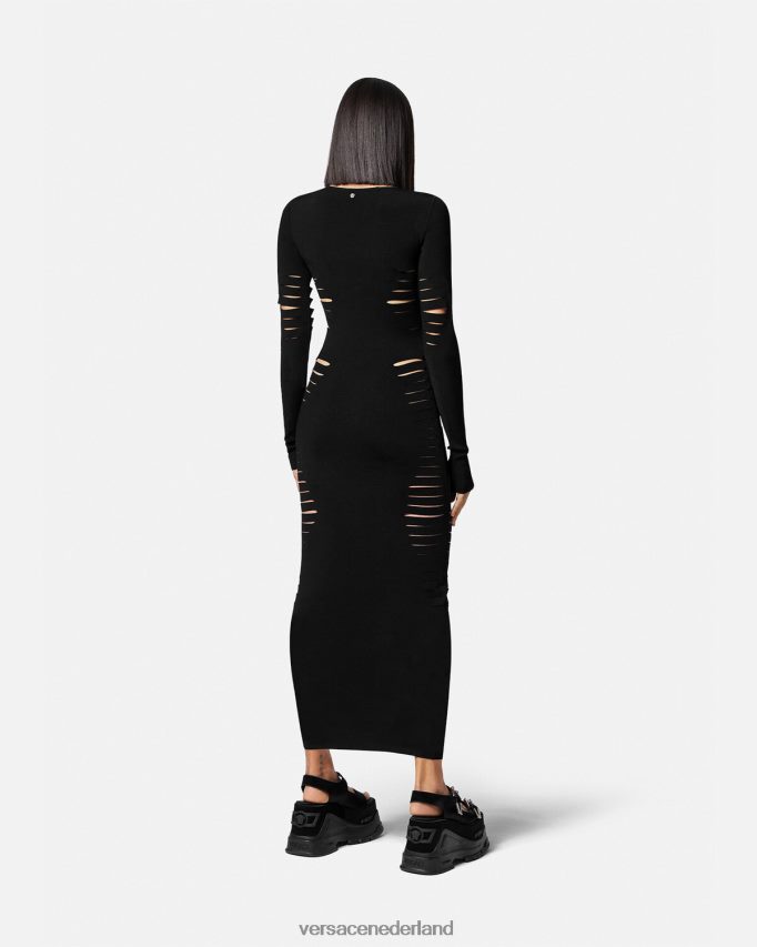Versace Gebreide midi-jurk met snit vrouwen zwart kleding J2T4F450