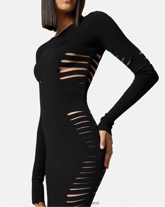 Versace Gebreide midi-jurk met snit vrouwen zwart kleding J2T4F450