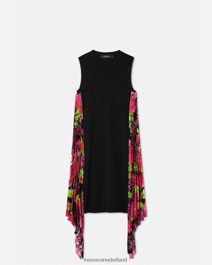 Versace Gebreide mini-jurk met orchideelogo en logo vrouwen zwart kleding J2T4F470