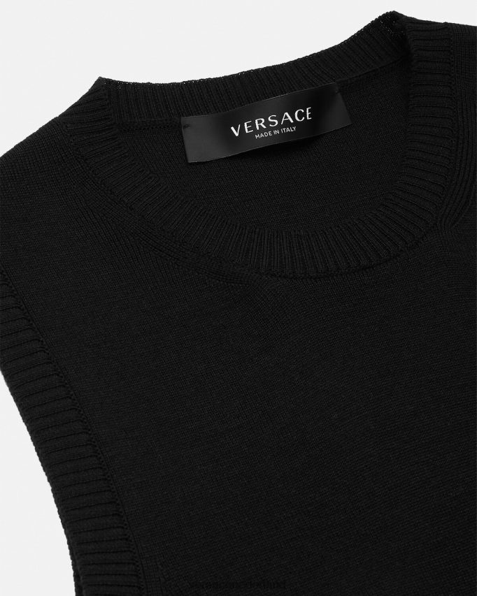 Versace Gebreide mini-jurk met orchideelogo en logo vrouwen zwart kleding J2T4F470