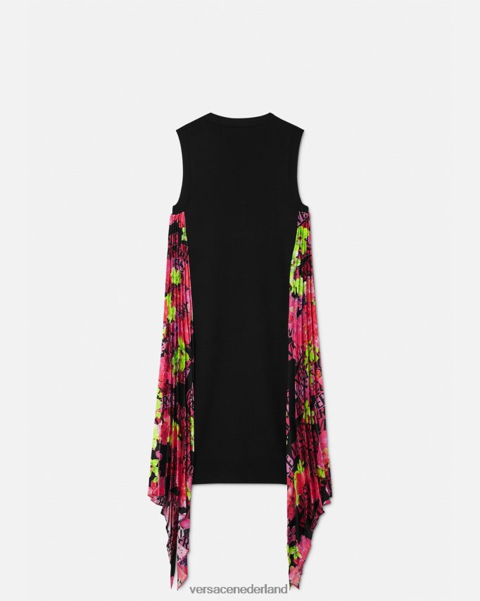 Versace Gebreide mini-jurk met orchideelogo en logo vrouwen zwart kleding J2T4F470