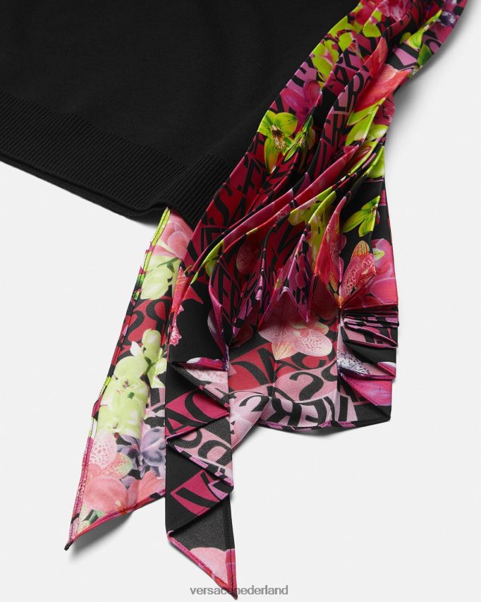 Versace Gebreide mini-jurk met orchideelogo en logo vrouwen zwart kleding J2T4F470