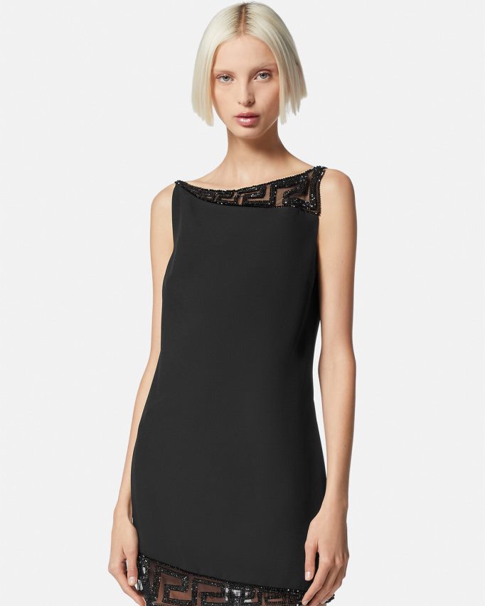 Versace Greca mini-jurk versierd met kristallen vrouwen zwart kleding J2T4F437