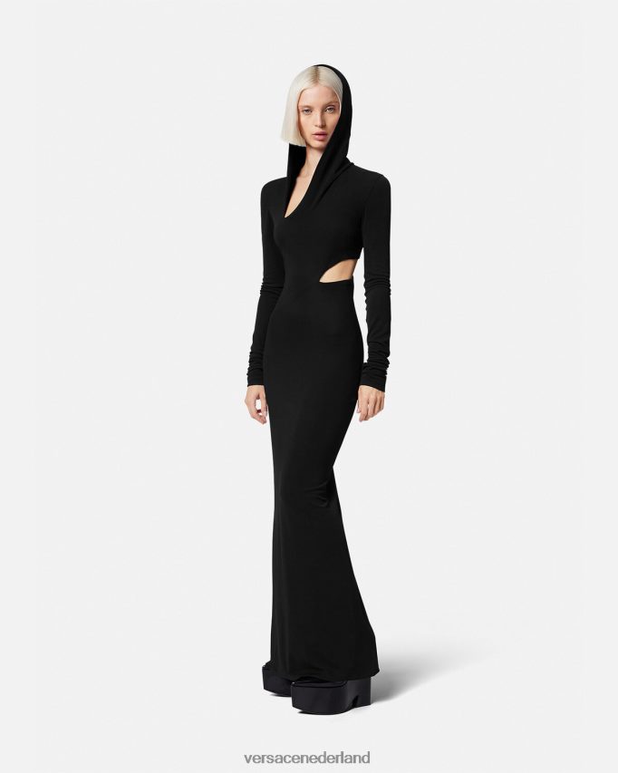 Versace Lange jurk met gesneden capuchon vrouwen zwart kleding J2T4F452