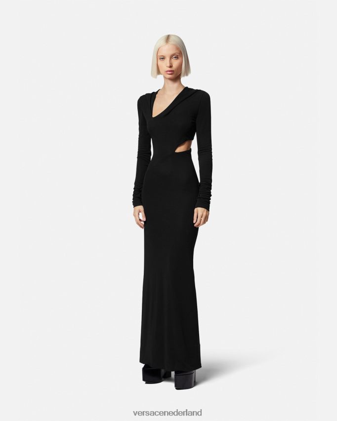 Versace Lange jurk met gesneden capuchon vrouwen zwart kleding J2T4F452