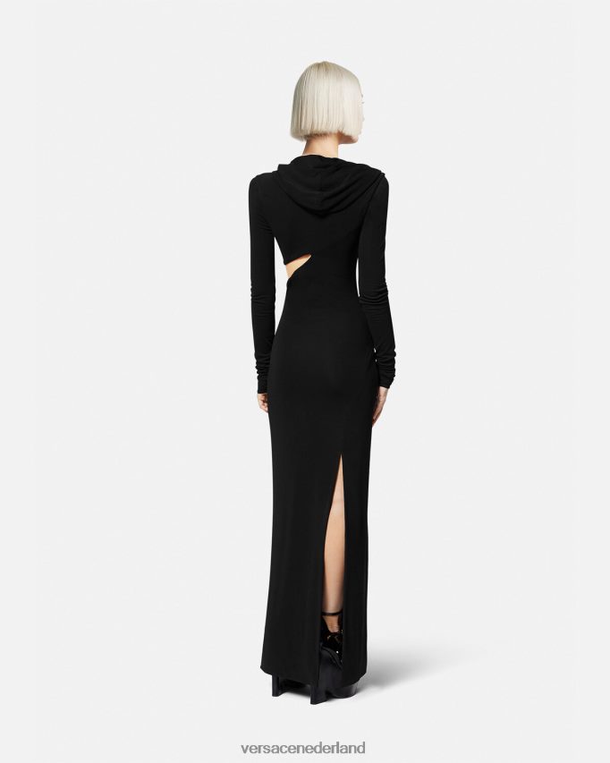Versace Lange jurk met gesneden capuchon vrouwen zwart kleding J2T4F452