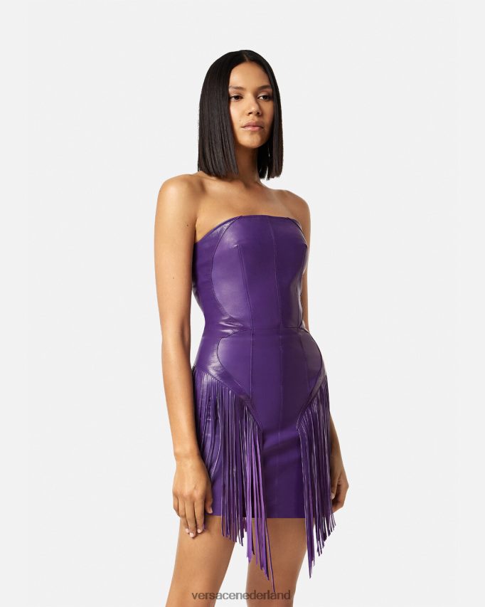 Versace Leren mini-jurk met franjes vrouwen paars kleding J2T4F473