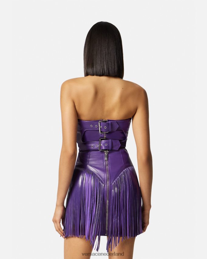 Versace Leren mini-jurk met franjes vrouwen paars kleding J2T4F473
